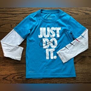 Nike Kids Just Do It Blue and White Long Sleeve Tee